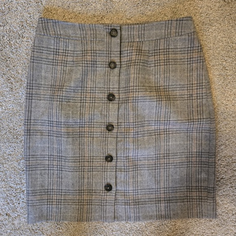 NWOT Brooks Brothers Gray Plaid Wool Blend Skirt 4 Preppy Old Money Button‎ Up